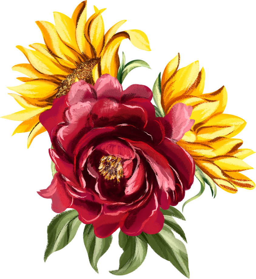 Sunflower and peony. Fall flowers bouquet